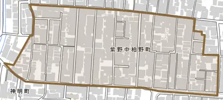 紫野中柏野町とその周辺の地図。町の範囲を重ねている