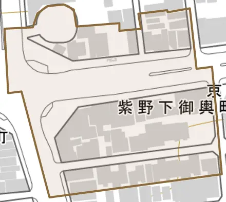 紫野下御輿町とその周辺の地図。町の範囲を重ねている