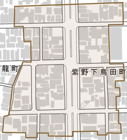 紫野下鳥田町とその周辺の地図。町の範囲を重ねている