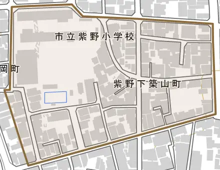 紫野下築山町とその周辺の地図。町の範囲を重ねている