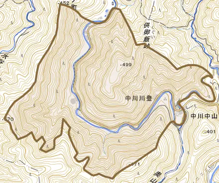 中川川登とその周辺の地図。町の範囲を重ねている