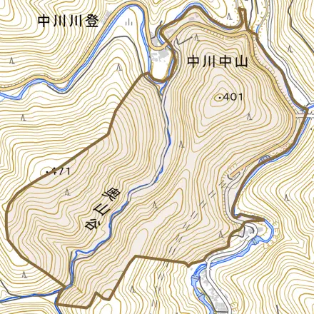 中川中山とその周辺の地図。町の範囲を重ねている