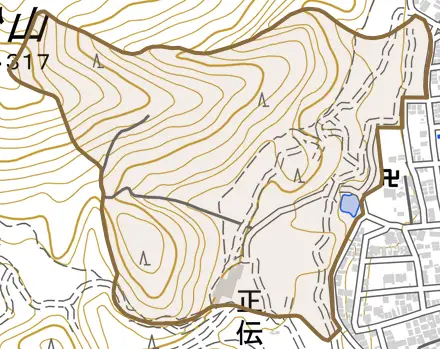 西賀茂船山とその周辺の地図。町の範囲を重ねている