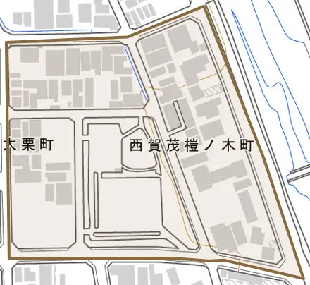 西賀茂榿ノ木町とその周辺の地図。町の範囲を重ねている