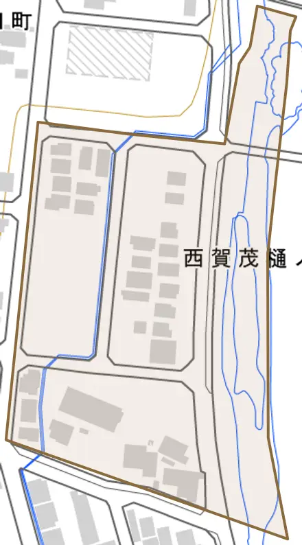 西賀茂樋ノ口町とその周辺の地図。町の範囲を重ねている
