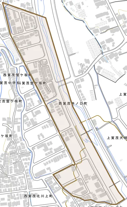 西賀茂井ノ口町とその周辺の地図。町の範囲を重ねている