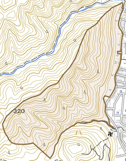 西賀茂蛙ケ谷とその周辺の地図。町の範囲を重ねている