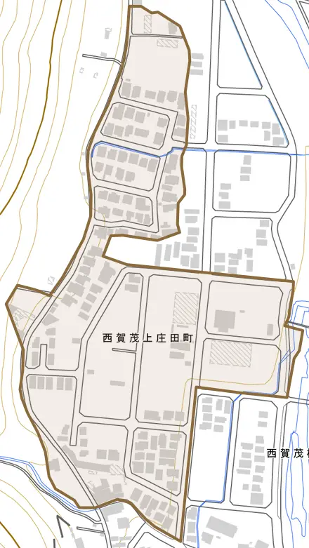 西賀茂上庄田町とその周辺の地図。町の範囲を重ねている