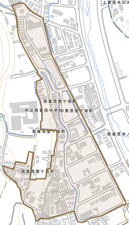 西賀茂蟹ケ坂町とその周辺の地図。町の範囲を重ねている