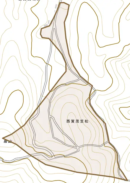 西賀茂笠松とその周辺の地図。町の範囲を重ねている