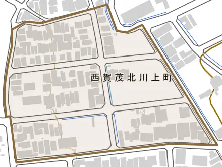 西賀茂北川上町とその周辺の地図。町の範囲を重ねている