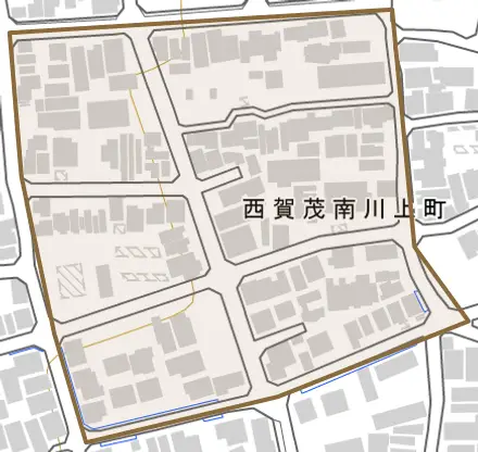 西賀茂南川上町とその周辺の地図。町の範囲を重ねている