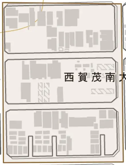 西賀茂南大栗町とその周辺の地図。町の範囲を重ねている