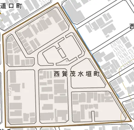 西賀茂水垣町とその周辺の地図。町の範囲を重ねている