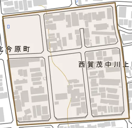 西賀茂中川上町とその周辺の地図。町の範囲を重ねている