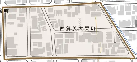 西賀茂大栗町とその周辺の地図。町の範囲を重ねている