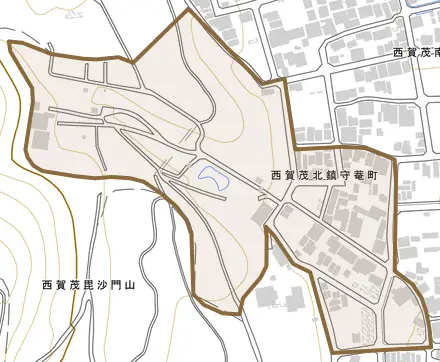 西賀茂北鎮守菴町とその周辺の地図。町の範囲を重ねている