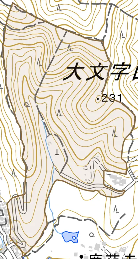 大北山天神岡町とその周辺の地図。町の範囲を重ねている
