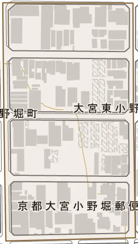 大宮東小野堀町とその周辺の地図。町の範囲を重ねている