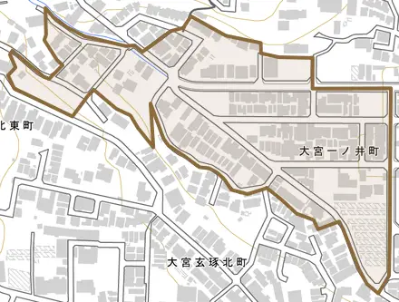 大宮一ノ井町とその周辺の地図。町の範囲を重ねている