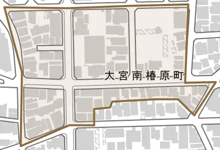 大宮南椿原町とその周辺の地図。町の範囲を重ねている