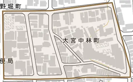 大宮中林町とその周辺の地図。町の範囲を重ねている