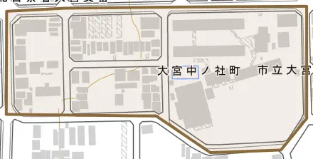 大宮中ノ社町とその周辺の地図。町の範囲を重ねている
