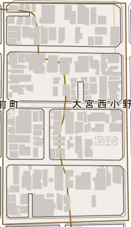 大宮西小野堀町とその周辺の地図。町の範囲を重ねている
