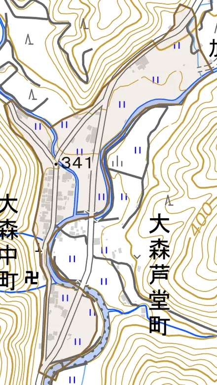 大森中町とその周辺の地図。町の範囲を重ねている