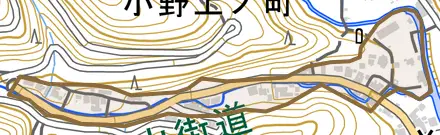 小野上ノ町とその周辺の地図。町の範囲を重ねている