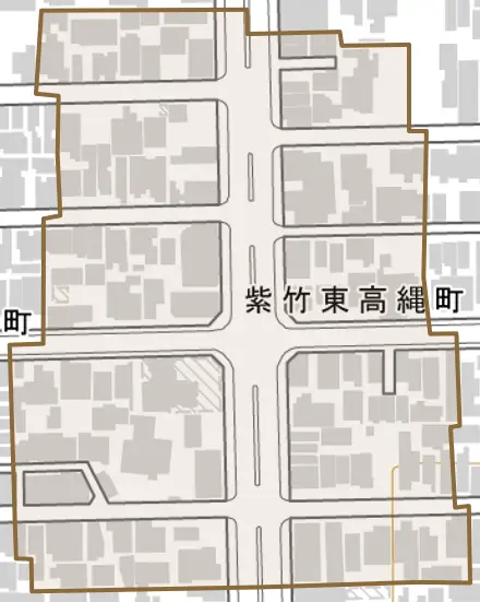 紫竹東高縄町とその周辺の地図。町の範囲を重ねている