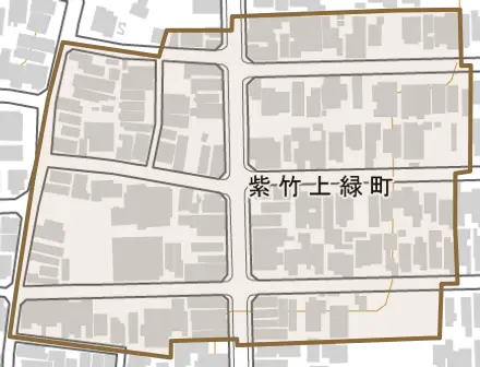 紫竹上緑町とその周辺の地図。町の範囲を重ねている
