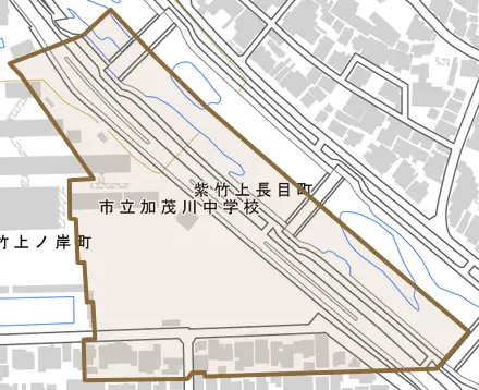 紫竹上長目町とその周辺の地図。町の範囲を重ねている