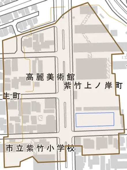 紫竹上ノ岸町とその周辺の地図。町の範囲を重ねている