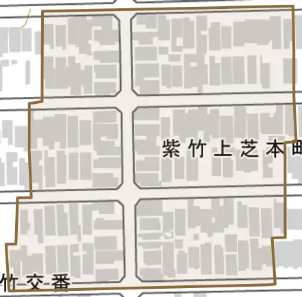 紫竹上芝本町とその周辺の地図。町の範囲を重ねている