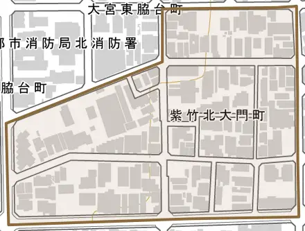 紫竹北大門町とその周辺の地図。町の範囲を重ねている