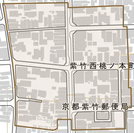 紫竹西桃ノ本町とその周辺の地図。町の範囲を重ねている