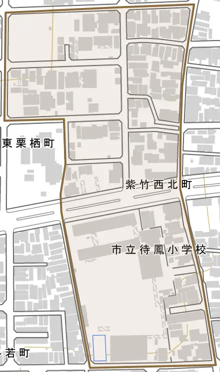 紫竹西北町とその周辺の地図。町の範囲を重ねている