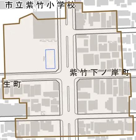 紫竹下ノ岸町とその周辺の地図。町の範囲を重ねている