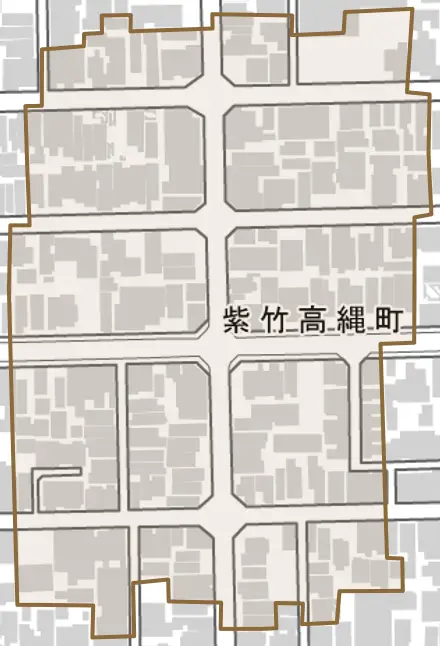 紫竹高縄町とその周辺の地図。町の範囲を重ねている
