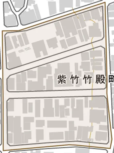 紫竹竹殿町とその周辺の地図。町の範囲を重ねている