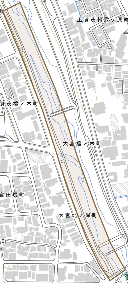 大宮榿ノ木町とその周辺の地図。町の範囲を重ねている