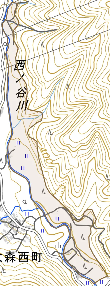 大森菖蒲とその周辺の地図。町の範囲を重ねている