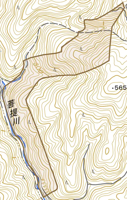 鷹峯大山とその周辺の地図。町の範囲を重ねている