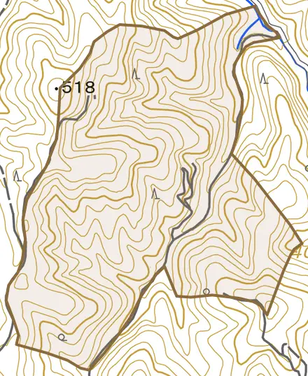 鷹峯奥長谷とその周辺の地図。町の範囲を重ねている