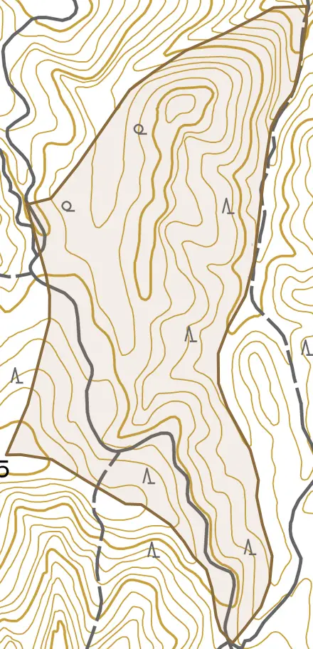 鷹峯株地とその周辺の地図。町の範囲を重ねている