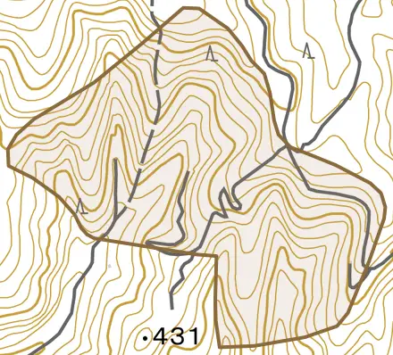 鷹峯長尾とその周辺の地図。町の範囲を重ねている