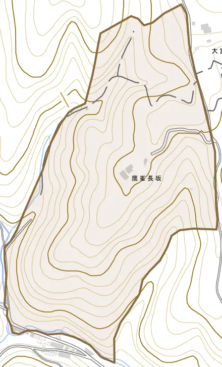 鷹峯長坂とその周辺の地図。町の範囲を重ねている