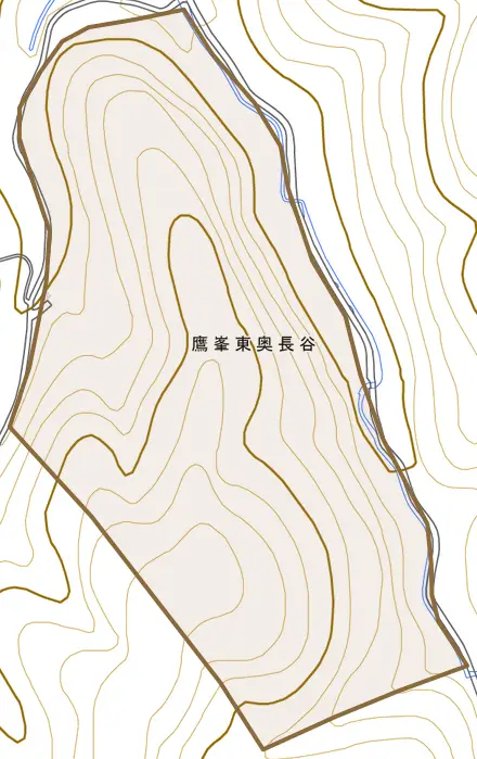 鷹峯東奥長谷とその周辺の地図。町の範囲を重ねている