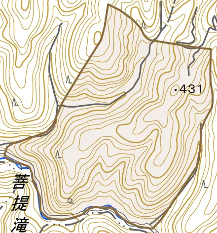 鷹峯菩提とその周辺の地図。町の範囲を重ねている